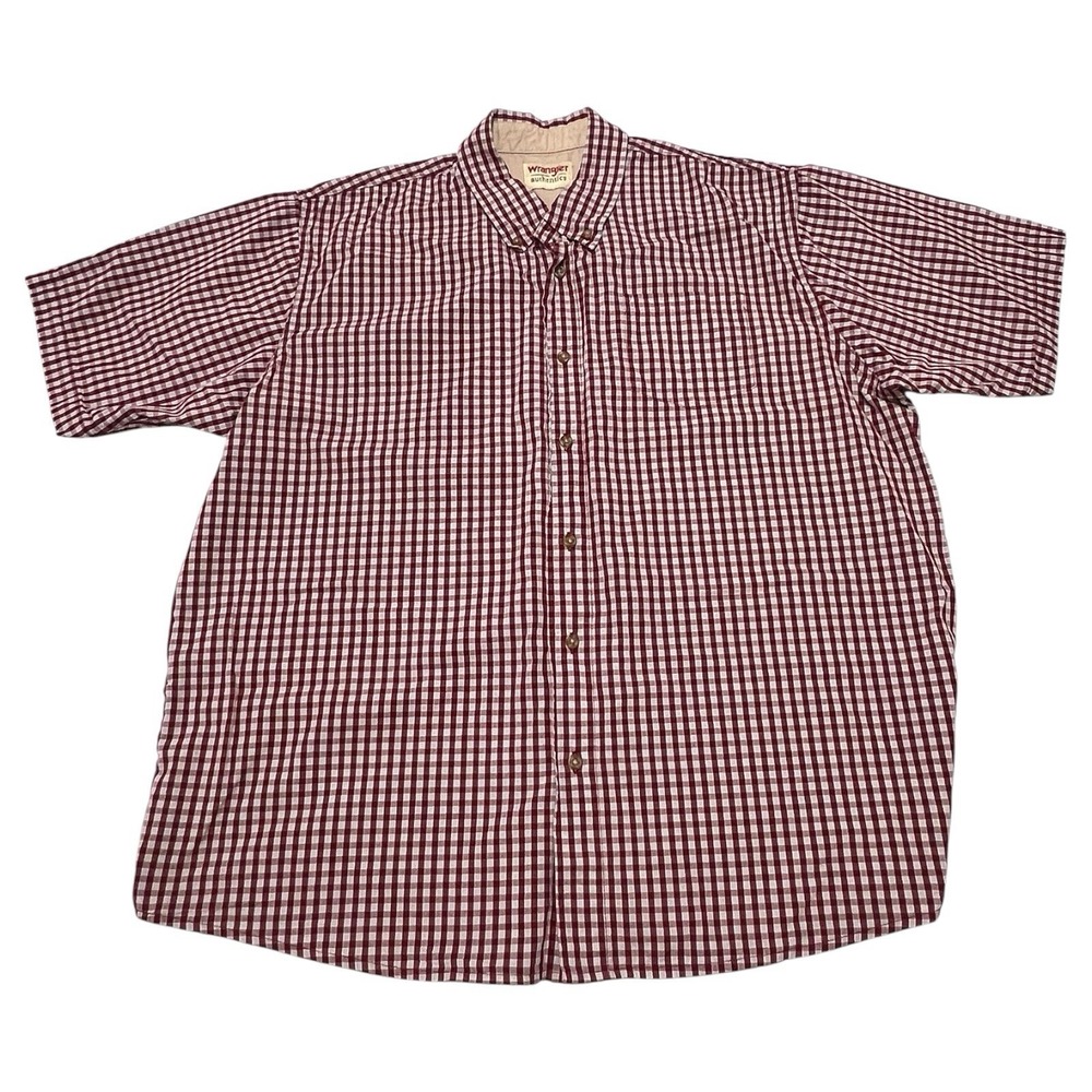 Wrangler Authentics Men's XL Red Plaid Button Down Short‎ Sleeve Work Shirt